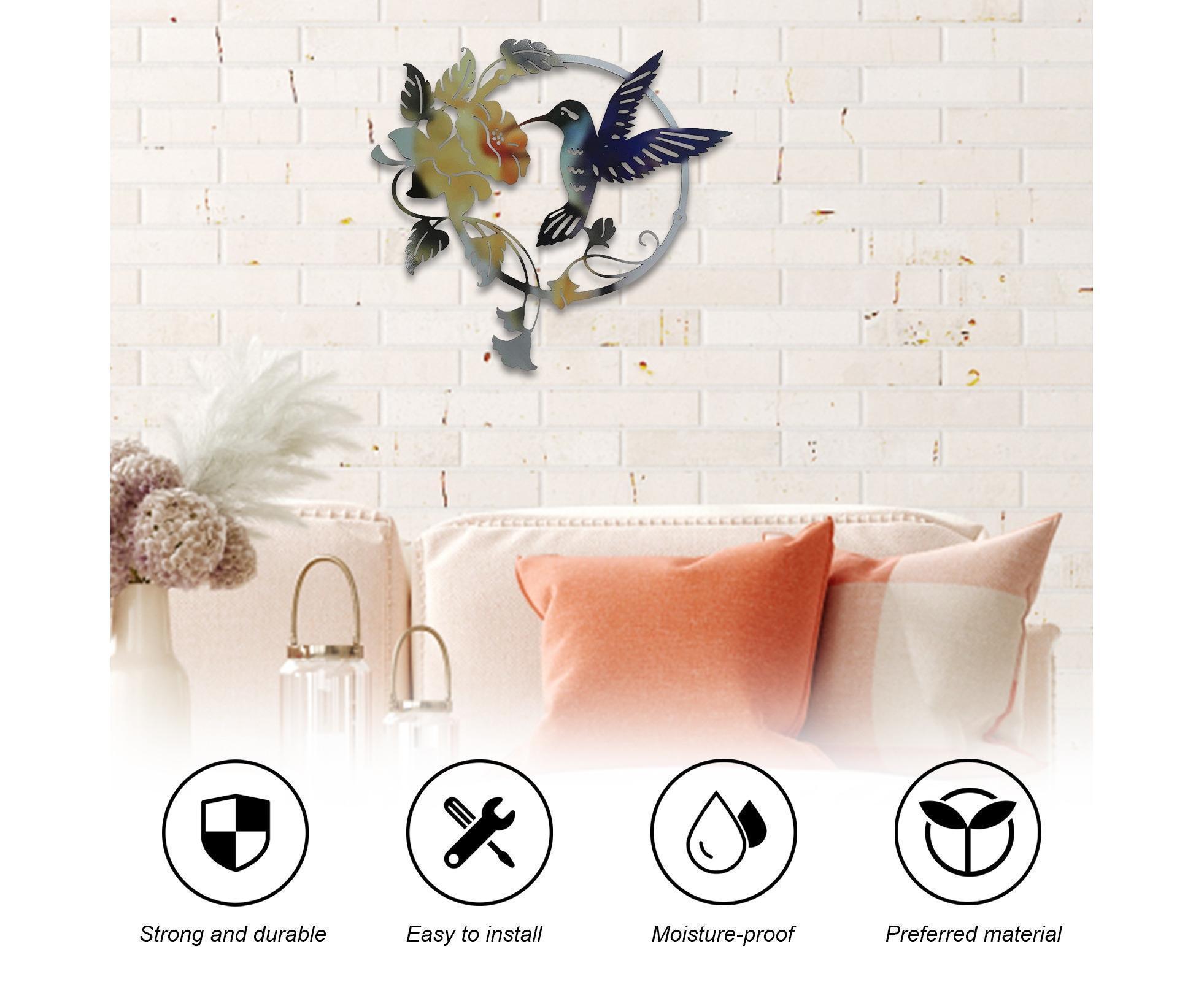 Metal Bird Wall Art Decor Hummingbird - Yellow โ image 5