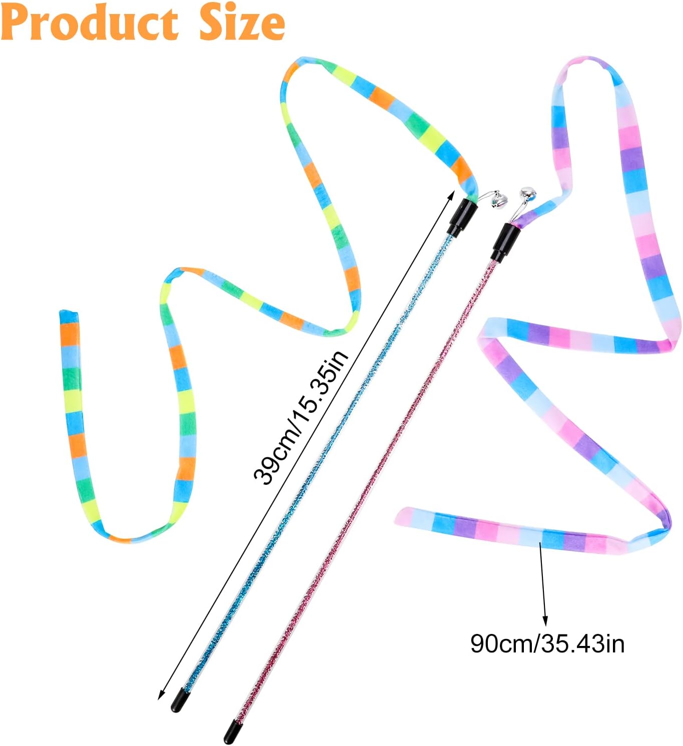 3 Pack Cat Wand Toy, Interactive Cat Rainbow Wand Toys, Interactive Cat Teaser Wand String, Rainbow Cat Teaser Wand String Plush Toy with Bell for Kitten Cat โ image 2