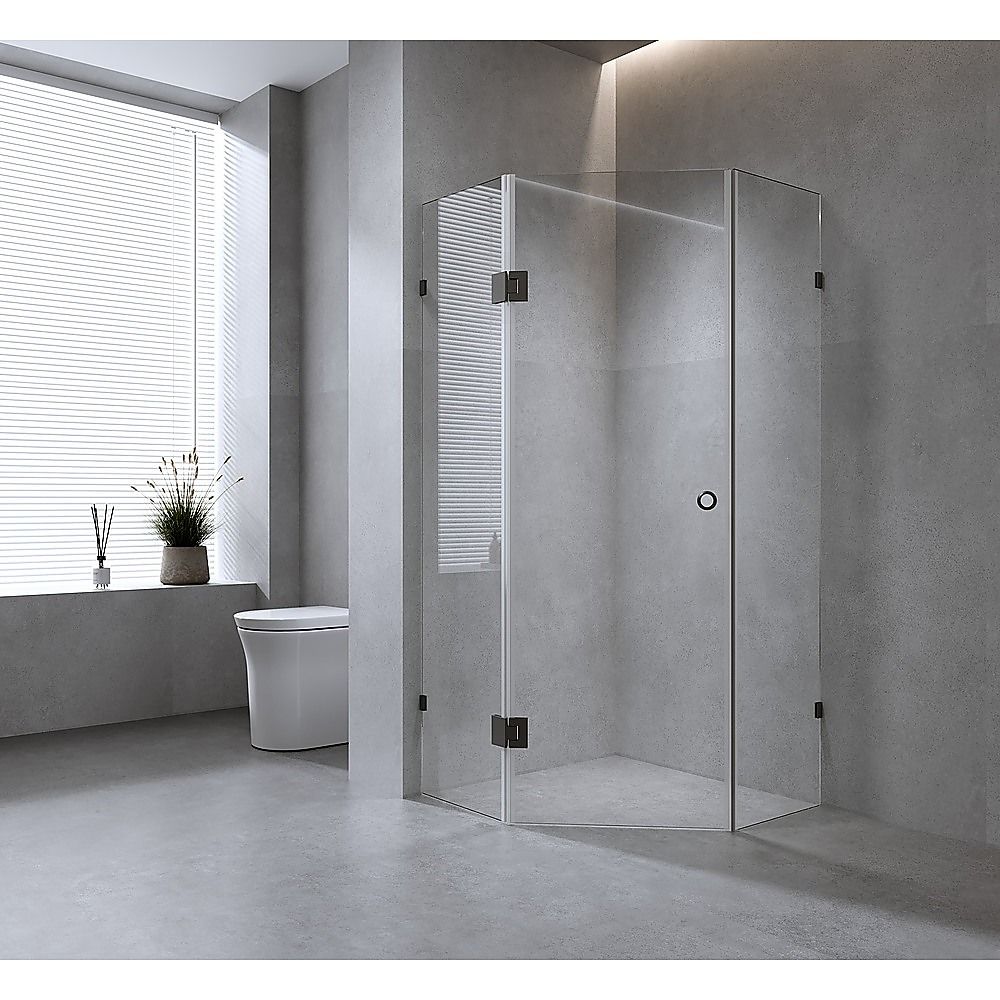 90cm Frameless Diamond Shower Screen – Nickel U-Brackets with Durable Brass Hinges — image 2