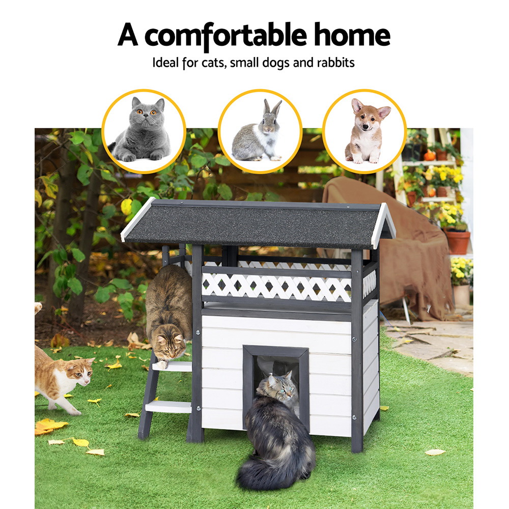 i.Pet Outdoor Cat House Shelter 77cm x 50cm x 73cm Rabbit Hutch Wooden Condo Small Outdoor Cat House โ image 4