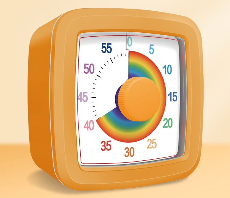 Orange Visual timer for kitchen – a 60-minute rainbow countdown timer, silent operation, suitable for cooking, studying, and everyday tasks. Battery powered