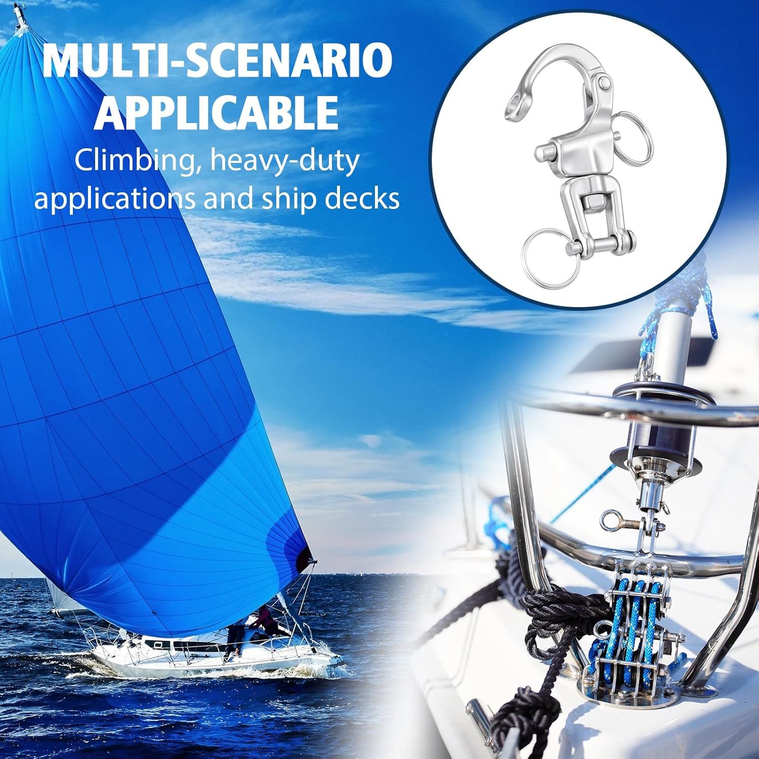 316 Stainless Steel Swivel Snap Shackle Clevis Quick Heavy Duty Release Spring Hook Marine Grade Sailing Halyard Shackle for Boat Rigging Industrial Lifting — image 4