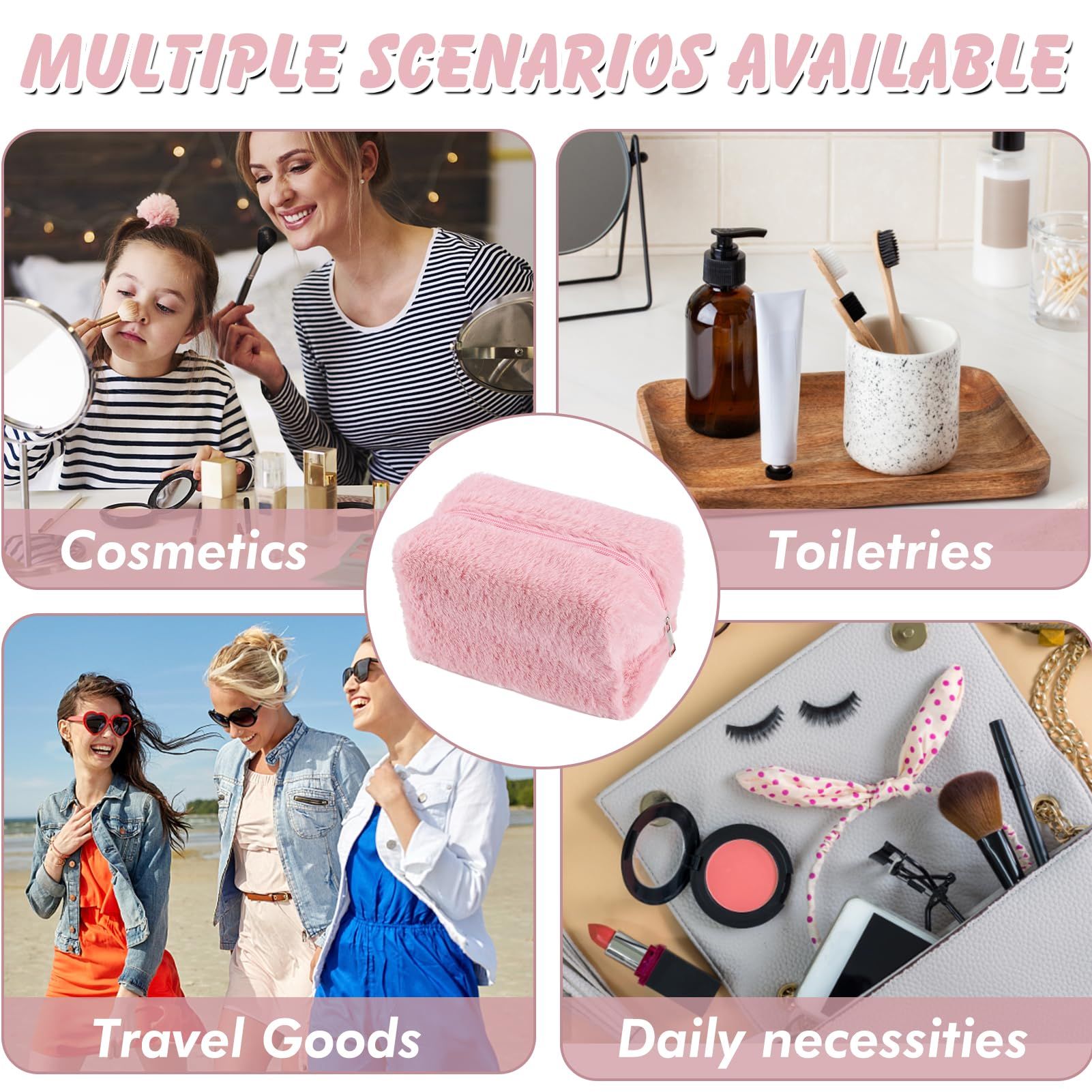 Makeup Bag for Women Medium Travel Cosmetic Bag Cute Plush Pink Makeup Pouch for Purse Zipper Toiletry Bag Organizer Cute — image 5