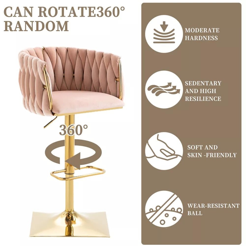 SERENITà Modern Velvet Breakfast Bar Stools Swivel Barstools Adjustable Counter Stools with Backrest Set of 2 Pink — image 5