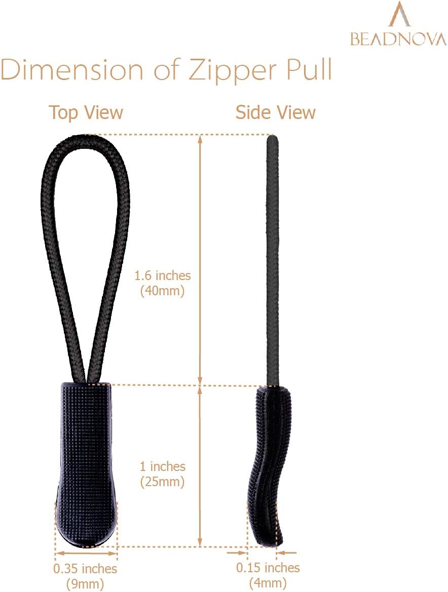 Durable Zipper Pull Zip Tab Zipper Tag Cord Pull Extension for Handbag Purse Backpack Jacket Bags Coat Boots (Black, 10 PCS) — image 2