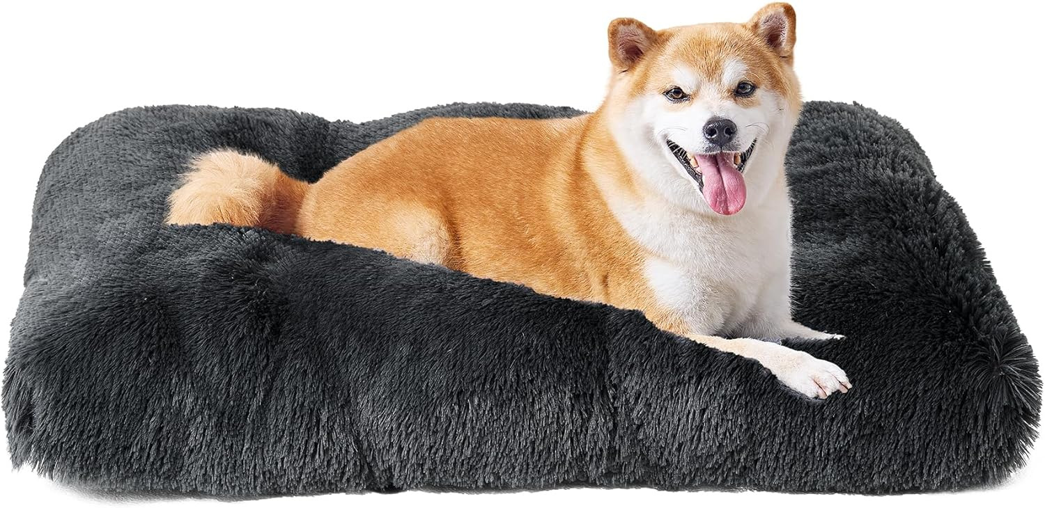Luxury Long Plush Pet Bed Mat Faux Fur Crate Pad 110x75cm Dark Grey XXL Soft Warm Cushion for Giant Dogs