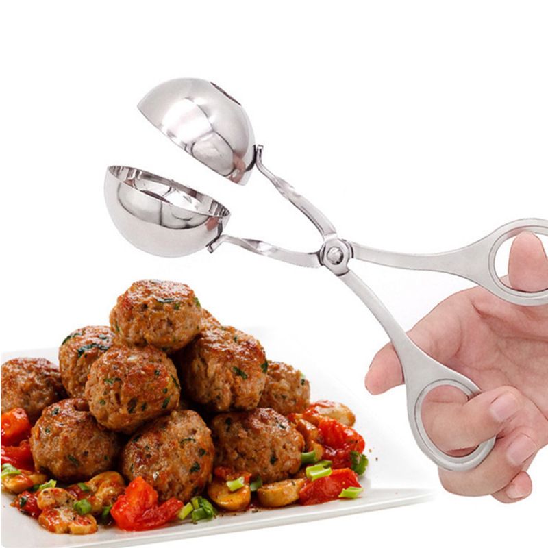 Stainless Steel Meat Baller - Cookie Dough Scoop for Kitchen, Non-Stick Meatball Maker Tongs Spoon for Meatball, Fruits