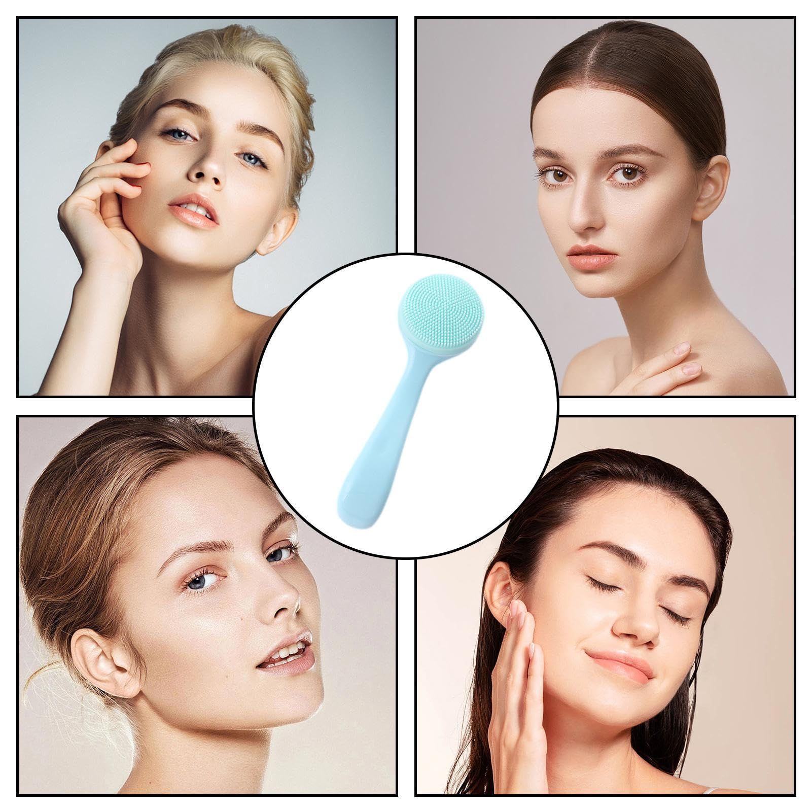 Face Wash Brush, Silicone Manual Facial Cleansing Brushes, Facial Scrubber Manual Dual Face Wash Brush, Skin Friendly Blue โ image 5