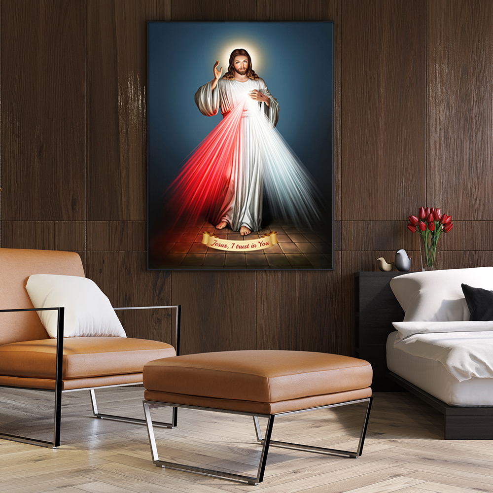 Wall Art 70cmx100cm Jesus Divine Mercy I Trust In You Black Frame Canvas โ image 3