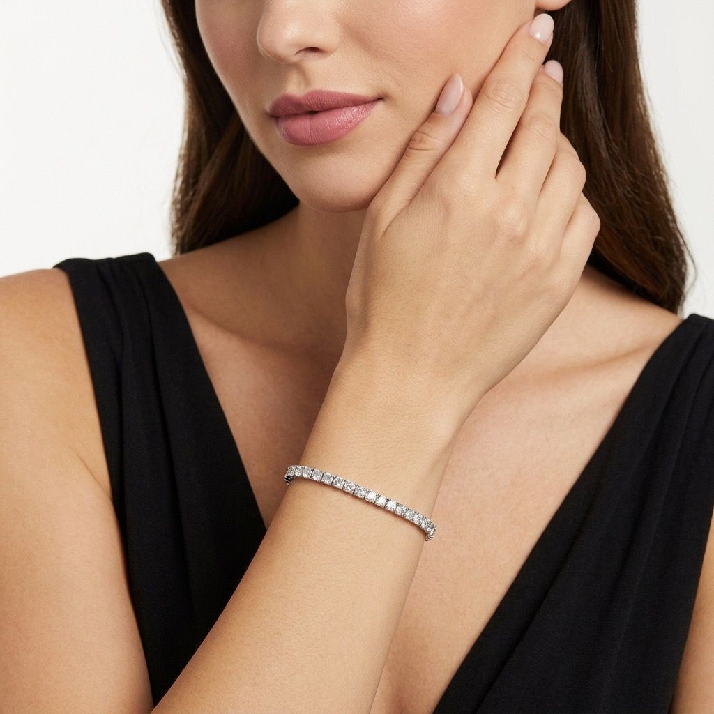 Elegant Moissanite Tennis Bracelet in 925 Sterling Silver with 18K Gold and Rhodium Plating, Featuring Certified Sparkling Stones for Daily Wear and — image 2
