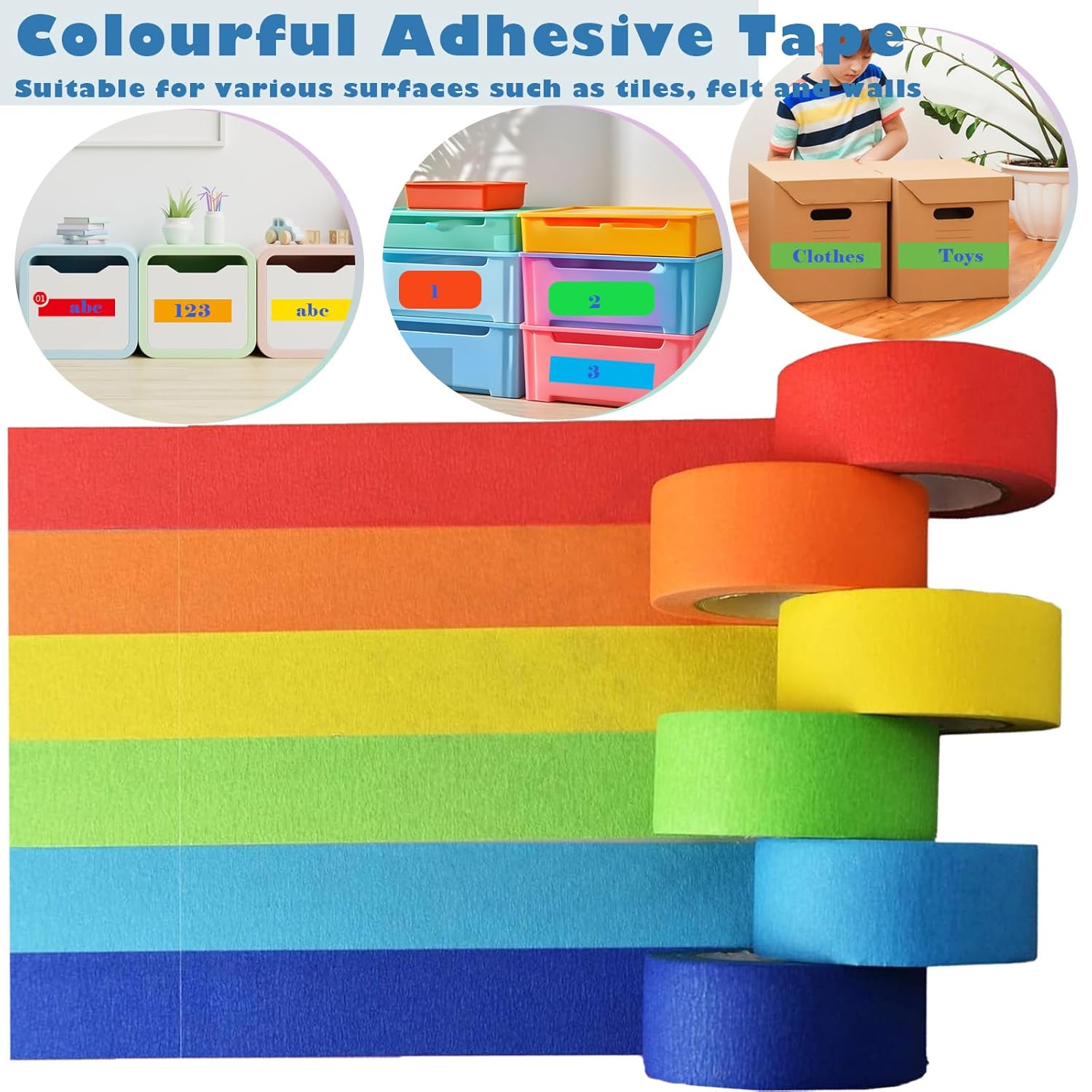 6 rolls of coloured sticky tape - removable coloured tape (1 cm * 13 m) - coloured tape suitable for office and home crafts - used for wall decorations - art — image 4