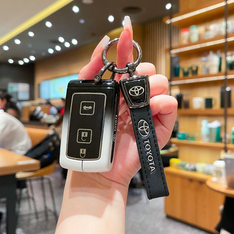 Toyota Key Case Gradient Black White Fragrant Car Island Standard M style gradient black and white single bag + white leather rope buckle โ image 5