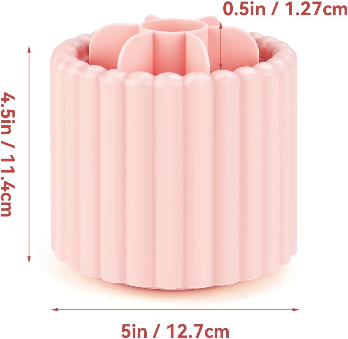 1 Pack 360° Rotating Makeup Brush Organizer, 7 Slot Make up Brush Holder for Vanity, Dresser, Desk (Pink) — image 3