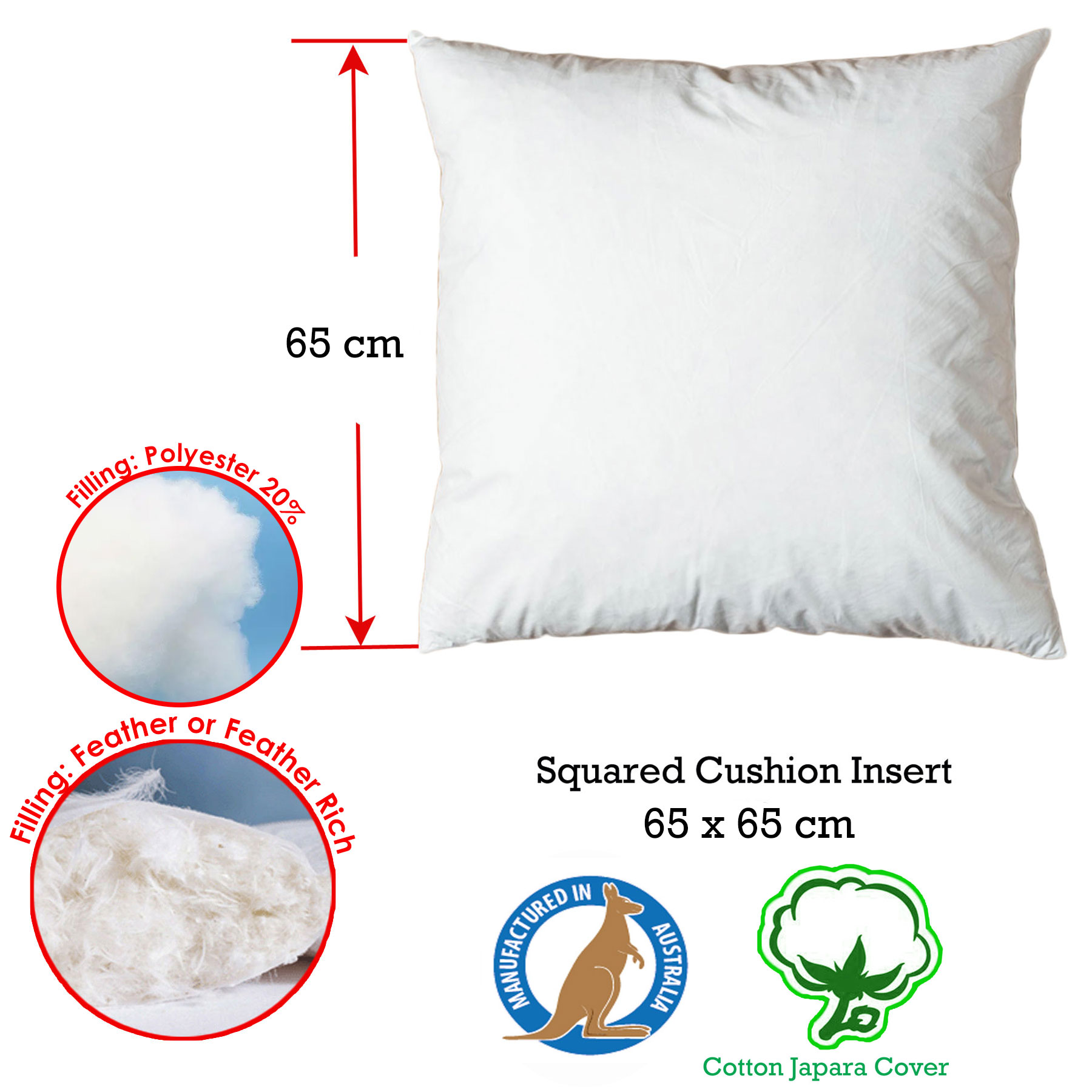 Duck Feather Rich Fill Cushion Inserter Square 65 × 65 cm — image 2