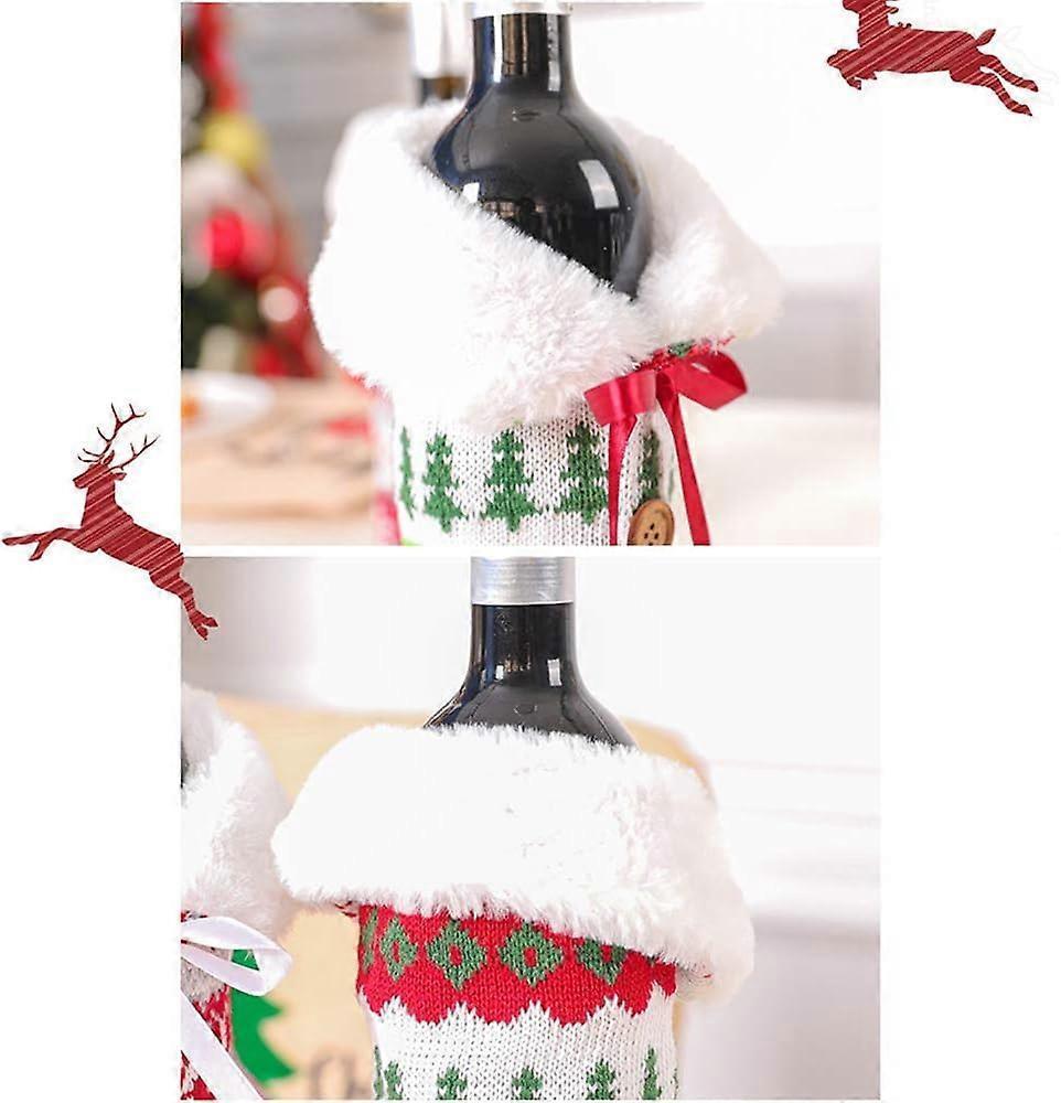 Wrap the knitted wine bottle sleeves with a faux fur collar for Christmas decorations โ image 5