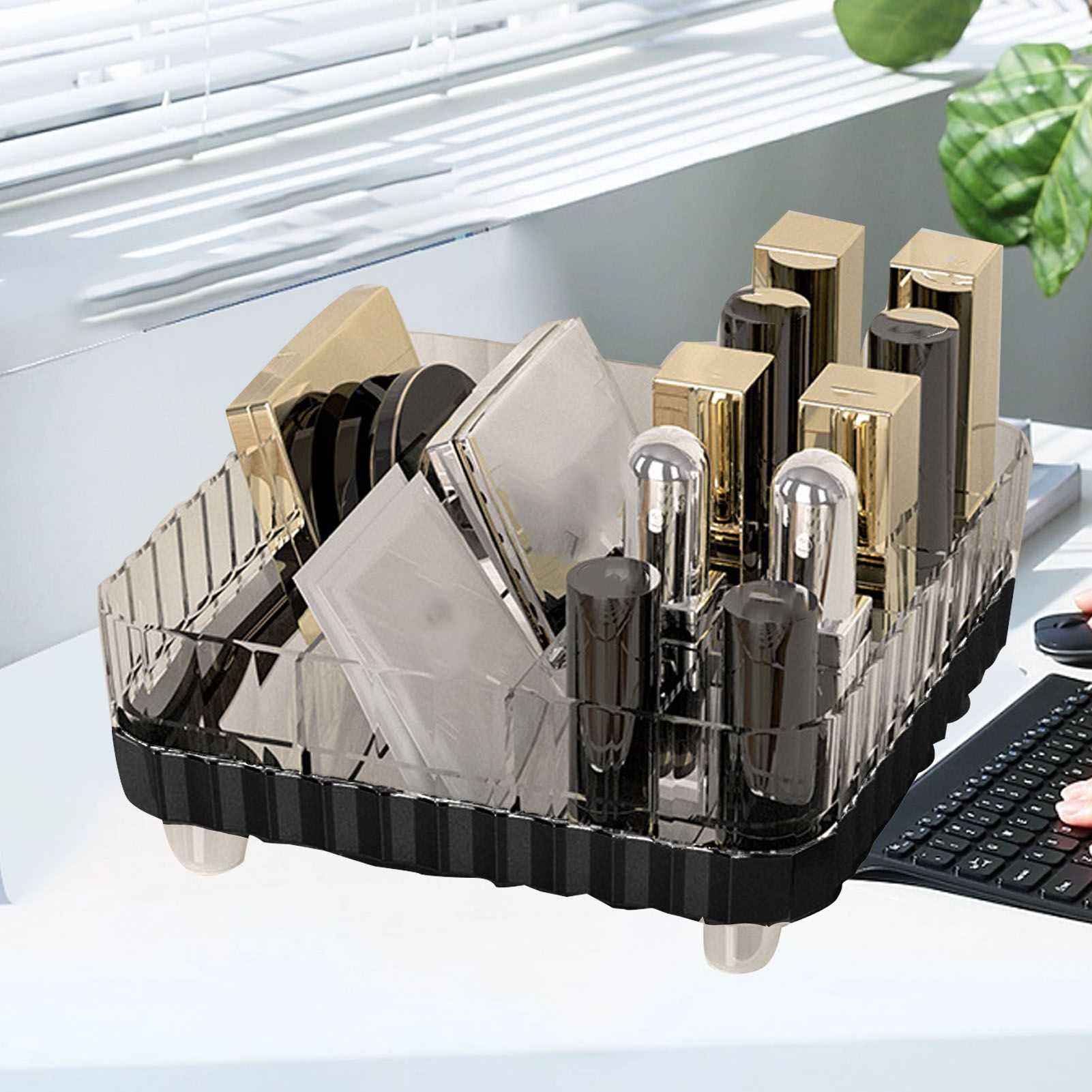 Makeup Organizer with Multiple Compartments Anti Slip Plastic Vanity Makeup Organizer for Cosmetics Lipsticks Jewelry Transparent Black โ image 6
