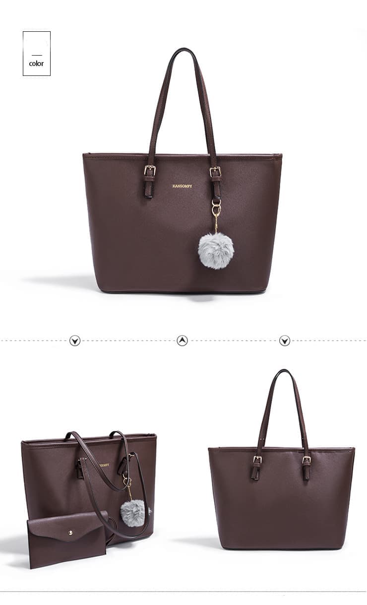 Women's Large Capacity PU Leather Tote Shoulder Bag for Work Shopping Party, Dark Brown — image 2
