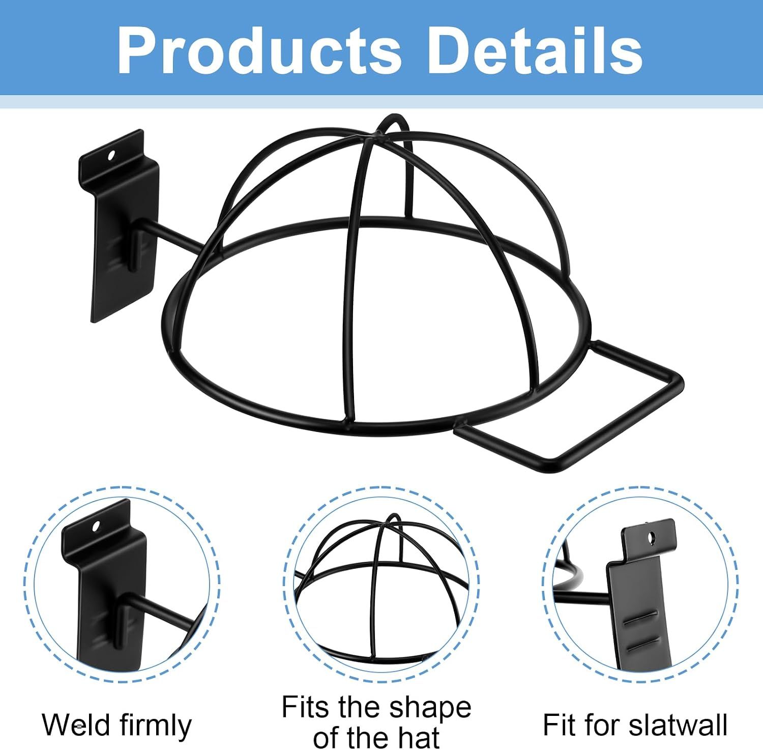 6 Pcs Slat Wall Hat Display Wire Headwear Rack Slatwall Accessories Metal Retail Display Racks for Baseball Hats Beanies Wigs Organization, Home, Retail Store — image 5