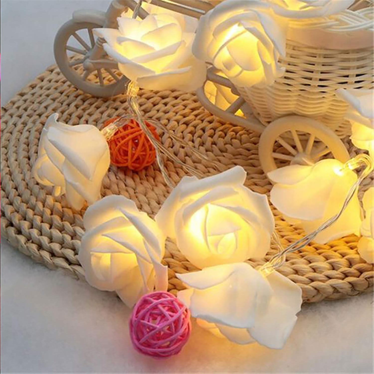 Rose LED Fairy Lights for Bedrooms, Weddings and Party Decor, Decorative Flower String Lighting for Indoor Ambience, Warm White and White — image 2