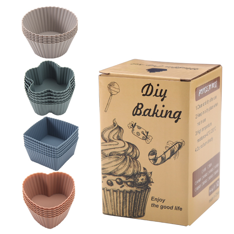 24 Pack Reusable Silicone Cupcake Moulds, Round Square and Heart Baking Cups for Muffins, Cakes and Desserts, Assorted Colours — image 4