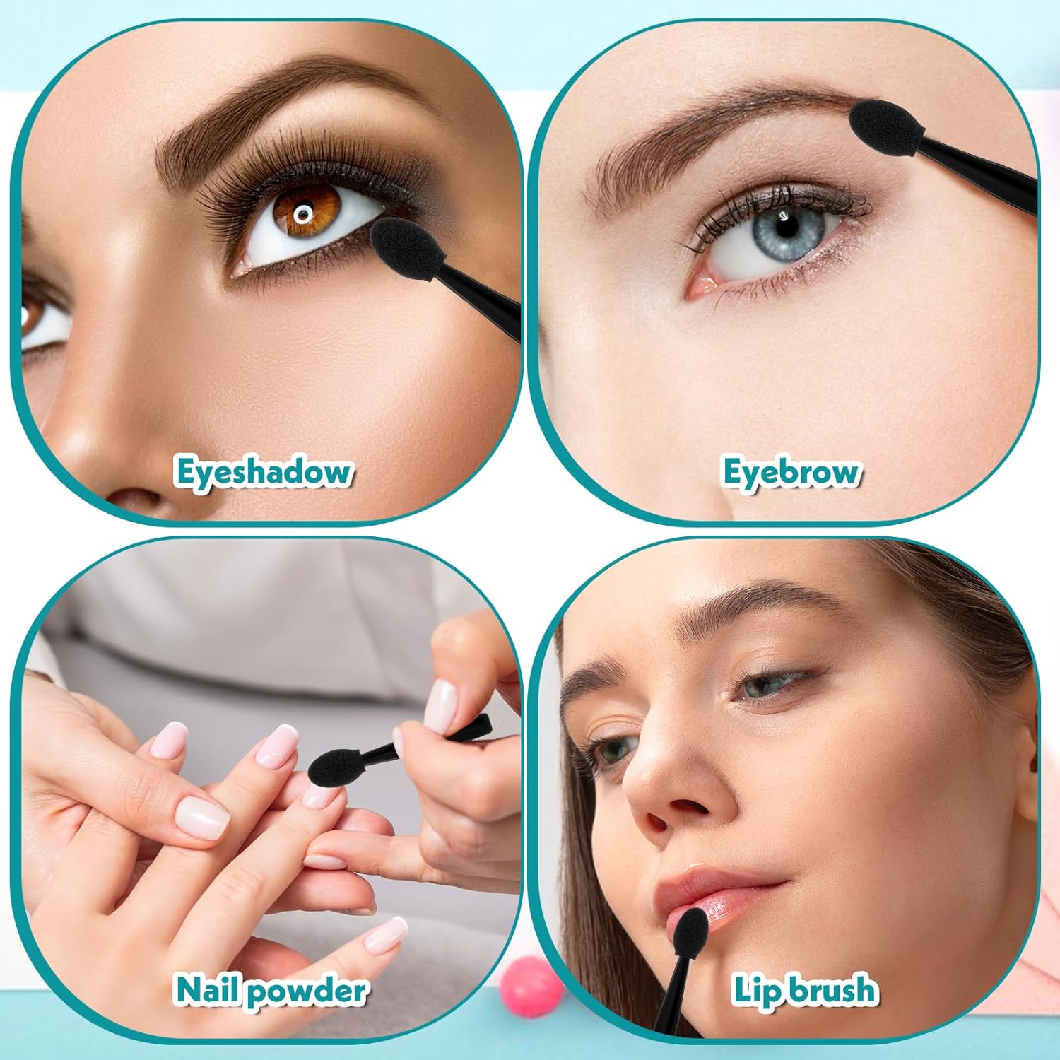 50 Pcs Eye Shadow Applicator Sticks, 1.9" Reusable Short Handle Dual Sided Sponge Cosmetic Brushes, Professional Disposable Single Head Soft Mini Portable — image 4