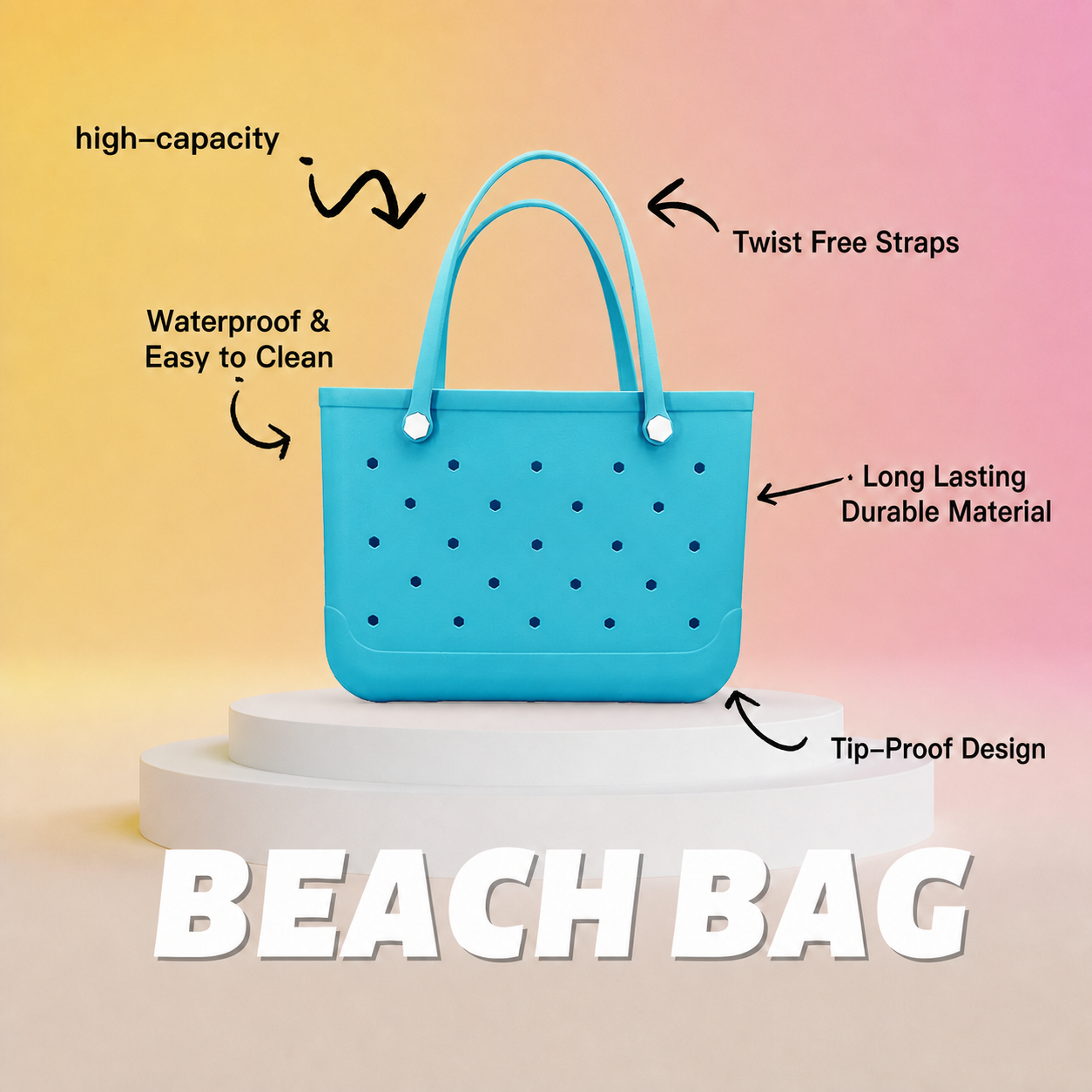 Waterproof Hexagon Mesh Beach Bag - Large Capacity Travel Storage Tote for Swimwear Towel Sunglasses - Lake Blue Large 48x34x24cm โ image 3