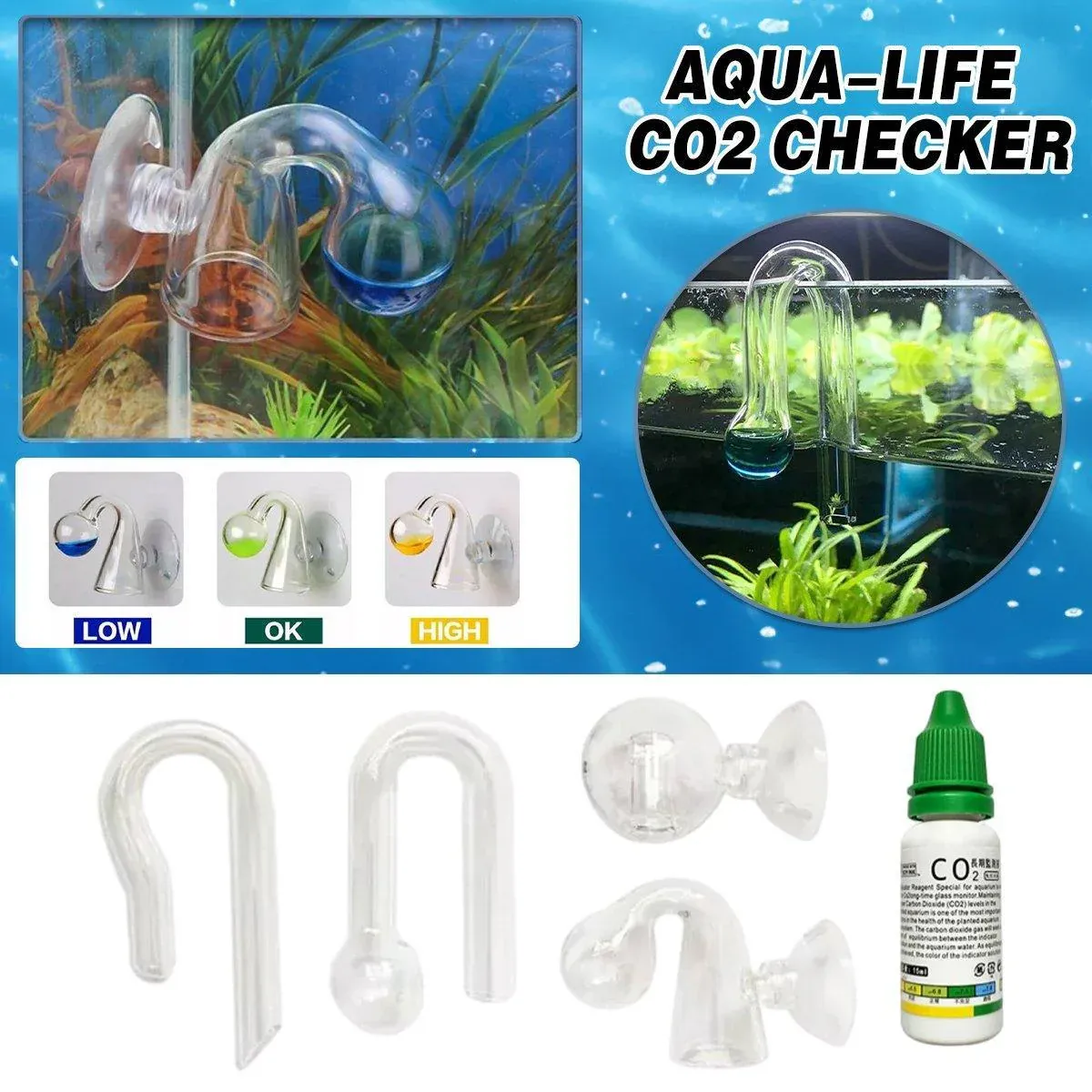 Aquatic CO2 Drop Checker Glass Aquarium Monitor Kit Accurate Fish Tank Tester - Hook shape โ image 2