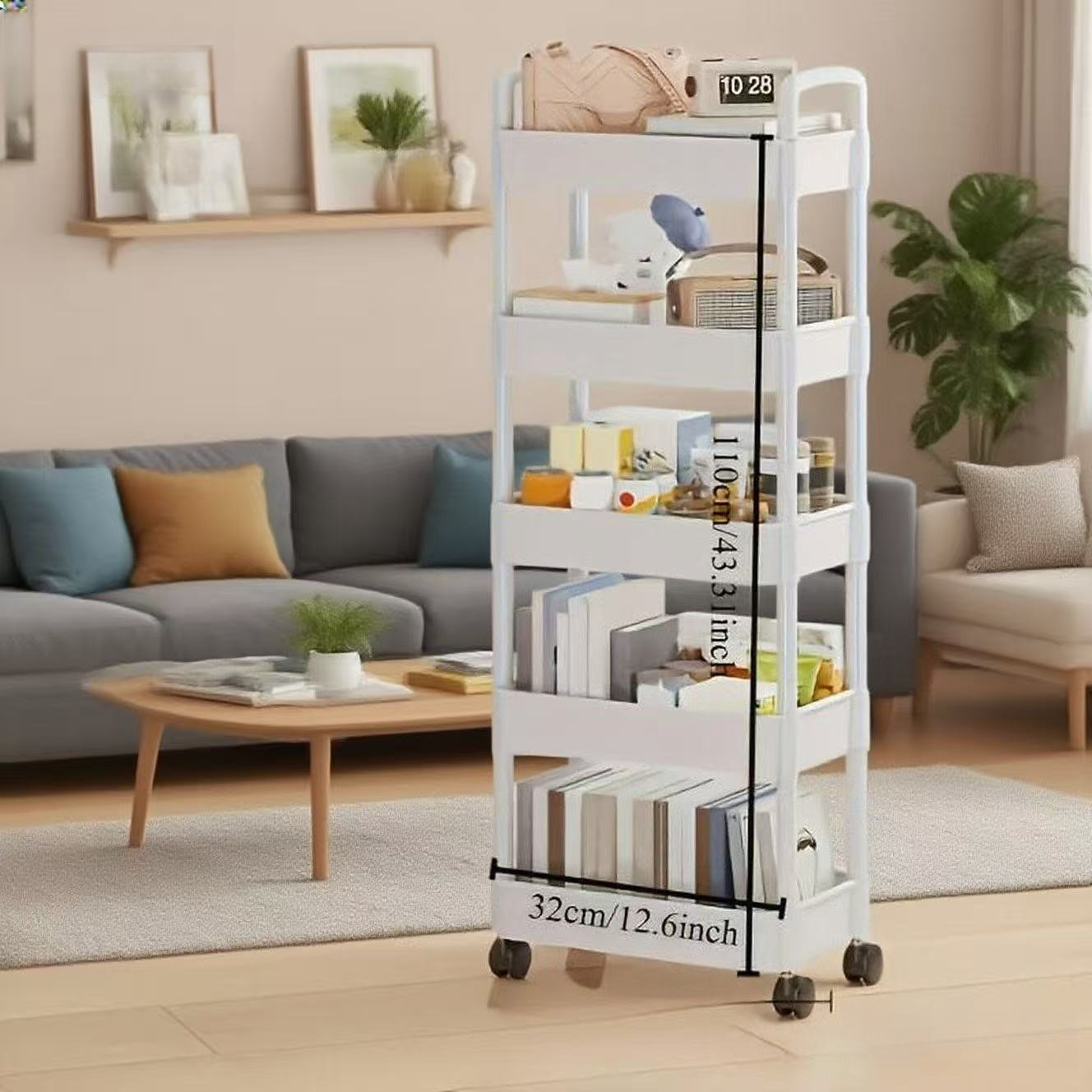 Five-Tier Rolling Cosmetics Storage Rack - Made of durable plastic, equipped with 360-degree swivel casters, strong load-bearing capacity - Suitable for โ image 4