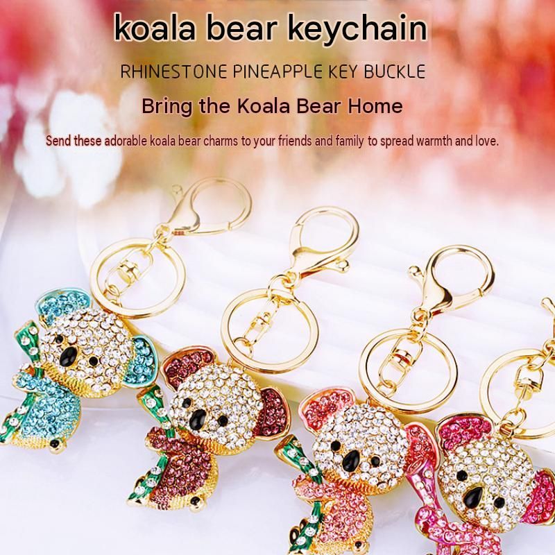 Blue Rhinestone Koala Keychain - Eco Friendly Zinc Alloy Metal Key Ring with Lobster Clasp - Cute Car Key Fob and Bag Charm Accessory for Women Girls — image 2