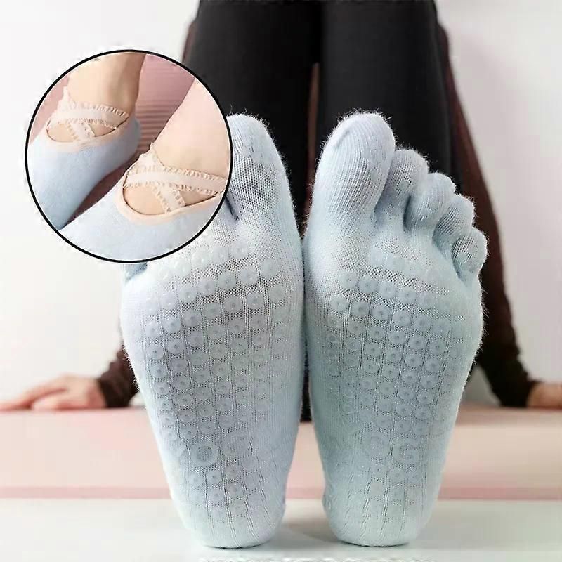 Women's Lace Trim Five Toe Yoga Socks Non Slip Grip Socks Pilates Dance Ballet Fitness Exercise Socks - Gray โ image 2