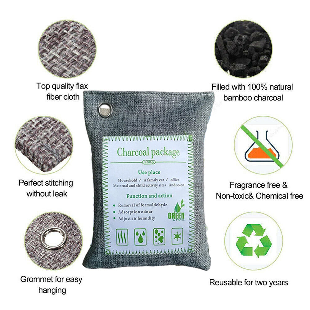 20PCS Air Purifying Bags Activated Bamboo Charcoal Freshener for Car Home Shoes 200g โ image 6