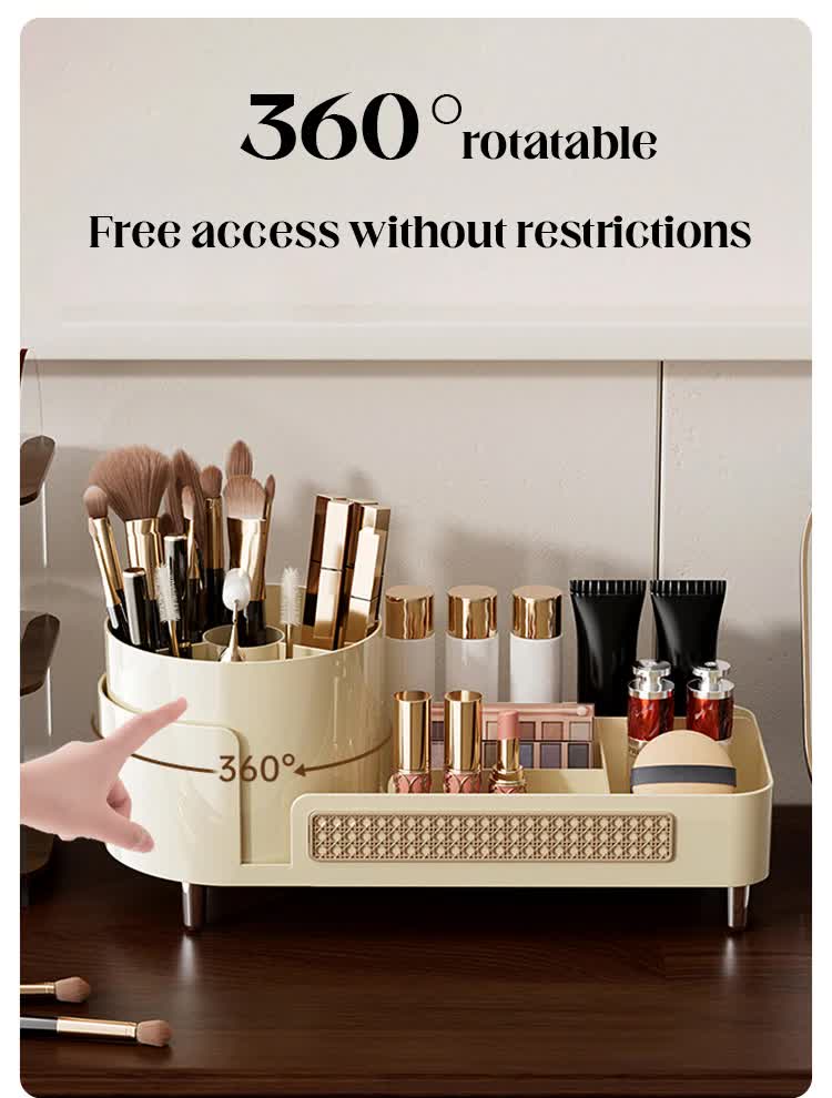 White Cosmetic Organizer - Rotating Desktop Makeup Brush Holder with Large Capacity Storage — image 3