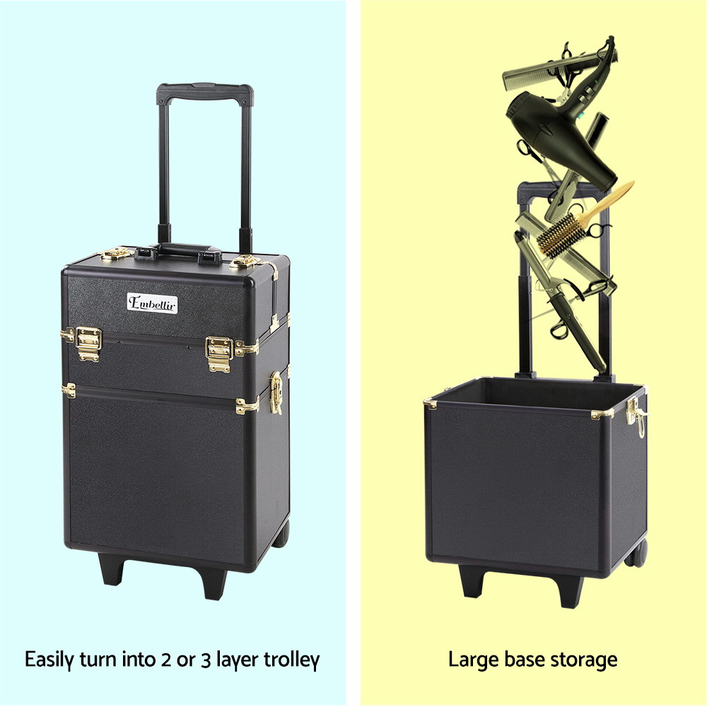 Embellir Makeup Case Beauty Trolley Cosmetic Organiser Box Travel Wheels Gold โ image 5