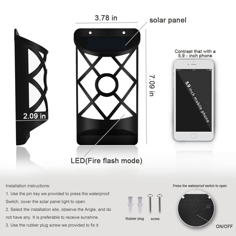 Solar Flame Lights Outdoor, Waterproof Flickering Flame Solar Lights Solar Powered Wall Mounted Night Lights Lattice Design โ image 2