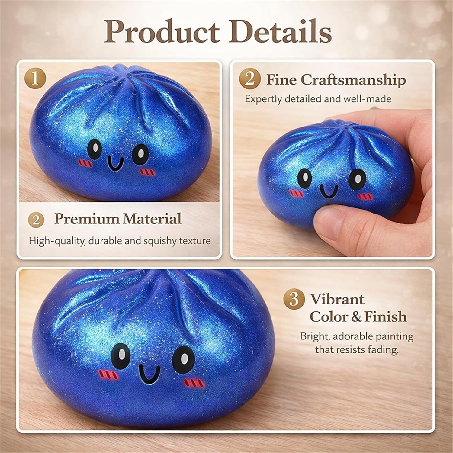 Simulated Smiley Steamed Bun Squishy Toy, Cute Stress Relief Plaything, Soft Slow-Rebound Texture, Adorable Desktop Decor(Golden pinching) — image 5