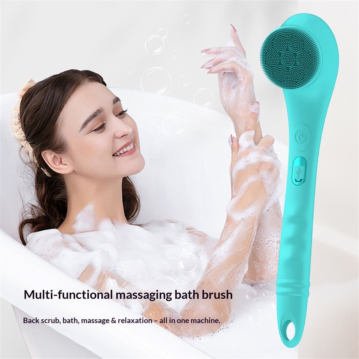 Electric Body Brush Back Scrubber Silicone Body Scrubber Two-Way Rotating Brush Head for Deep Cleaning, Exfoliation, 4 Attachments Long Handle IPX6 โ image 2