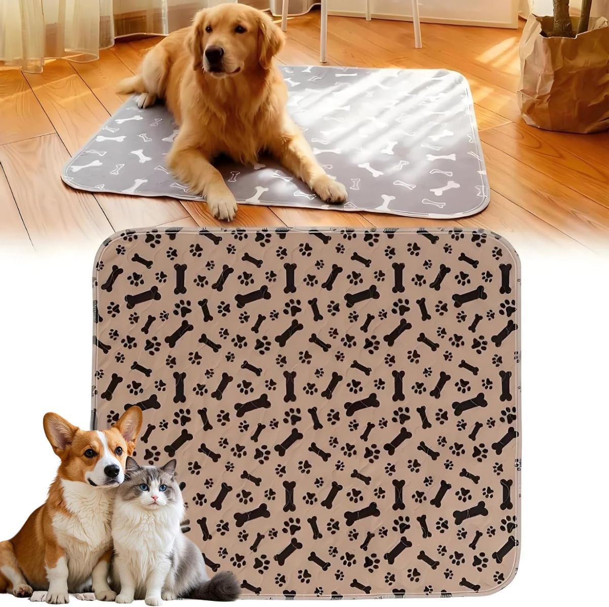Pee Pads with Pheromones, Elite Pads for Cats, Washable Pee Pads for Dogs, Leak-Proof & Anti-Slip Pet Training Pad for Home & Travel - Brown