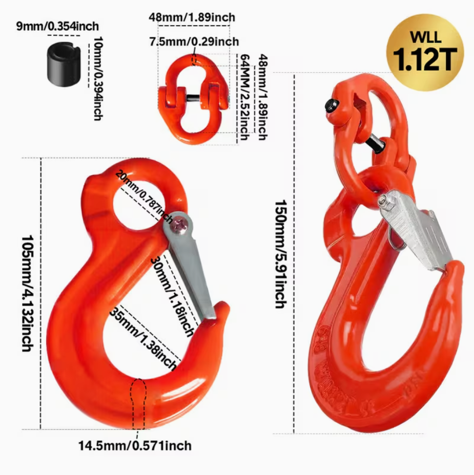 2SET 1.12T Sling Hook Heavy Duty Hammerlock/Slip Hook Kit With Swivel Winch & Safety Latch-Red — image 2