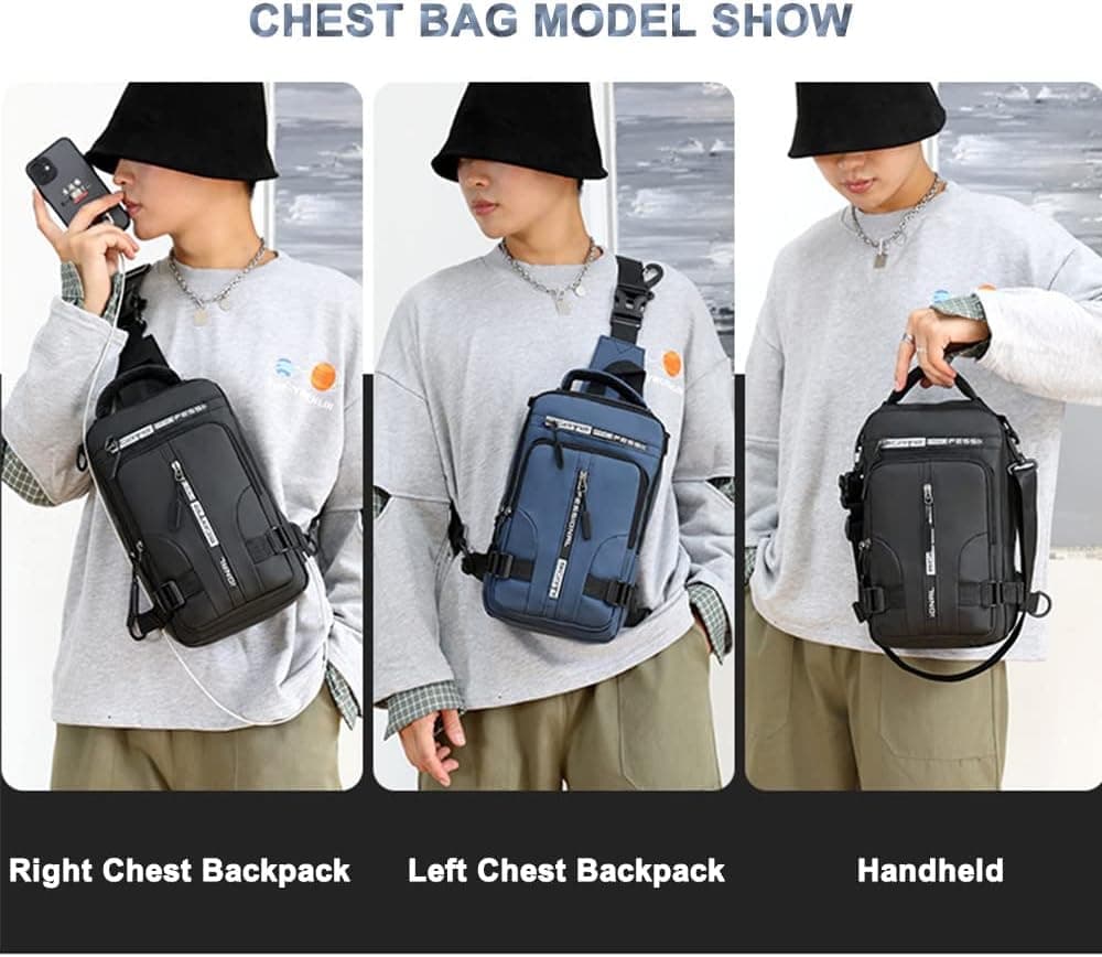 Multifunctional Water Resistant Shoulder Bag with USB Charging Port for Men and Women, Blue — image 3