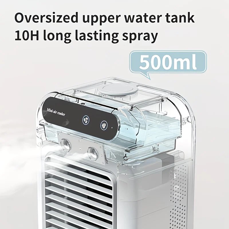 USB rechargeable mini air conditioning fan, supports USB/wireless charging. Features 3-speed wind, cooling, and humidification levels. Powered by a lithium — image 3