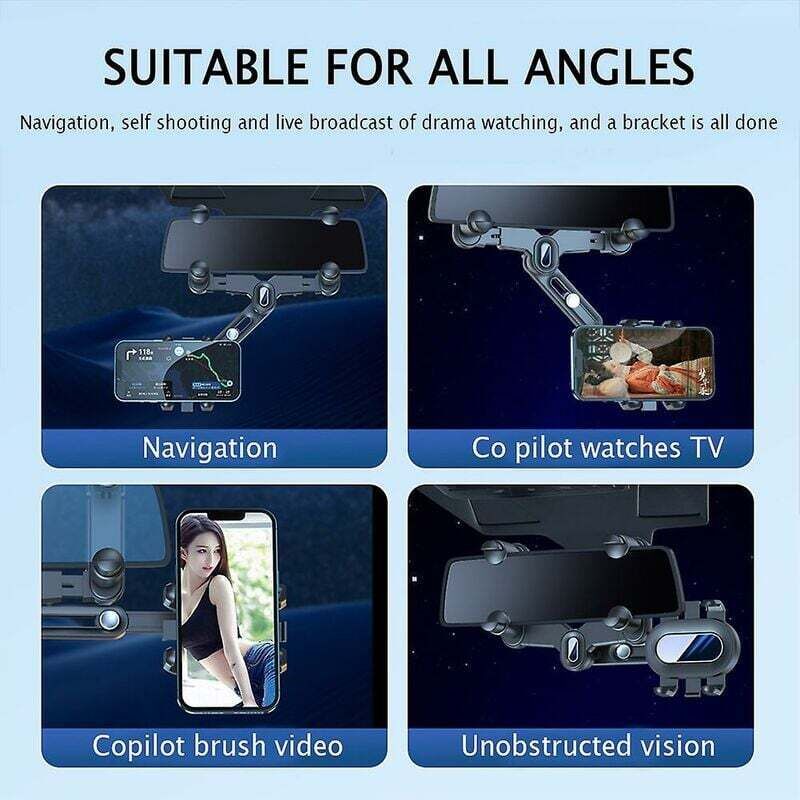 Car Rearview Mirror Phone Holder 360 Rotating Navigation Bracket for Car, dashboard mounting, stable phone or GPS support — image 2