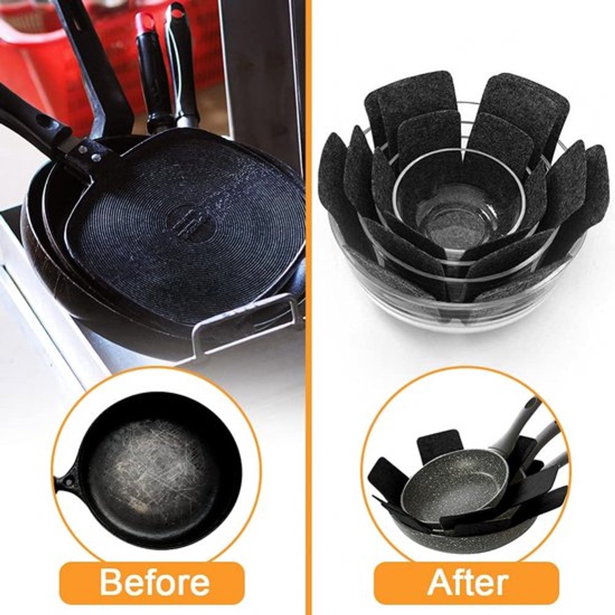 Pan Protectors - 6 Pieces - 38 Cm - Pan Protector - For Between Pans - Protection Set - Prevent Scratches on Cutlery - Anti-Scratch - Heat Resistant - Black — image 5