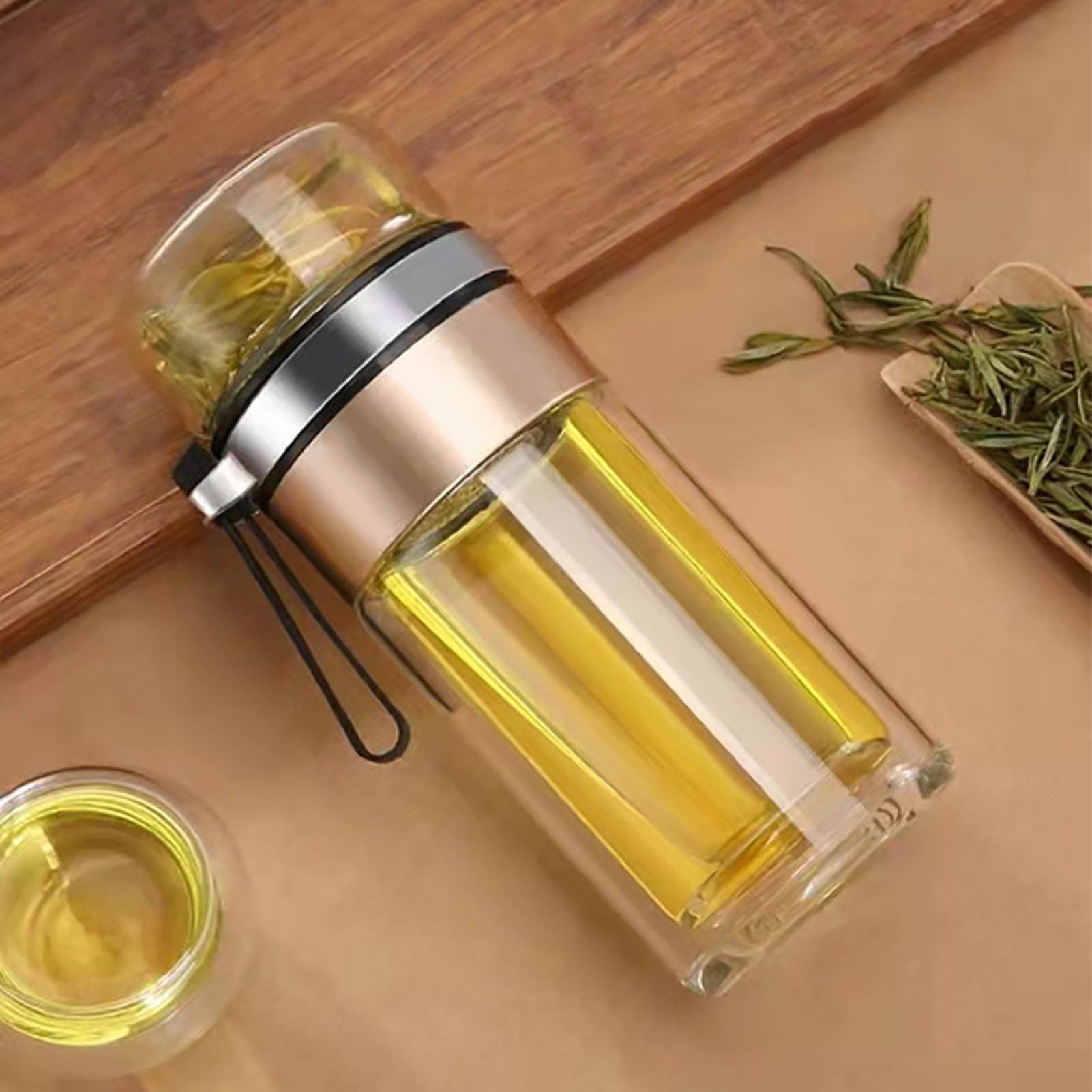 Glass Transparent Tea Bottle Portable Tea Water Bottle Tea and Water Separation Bottle Gold — image 6