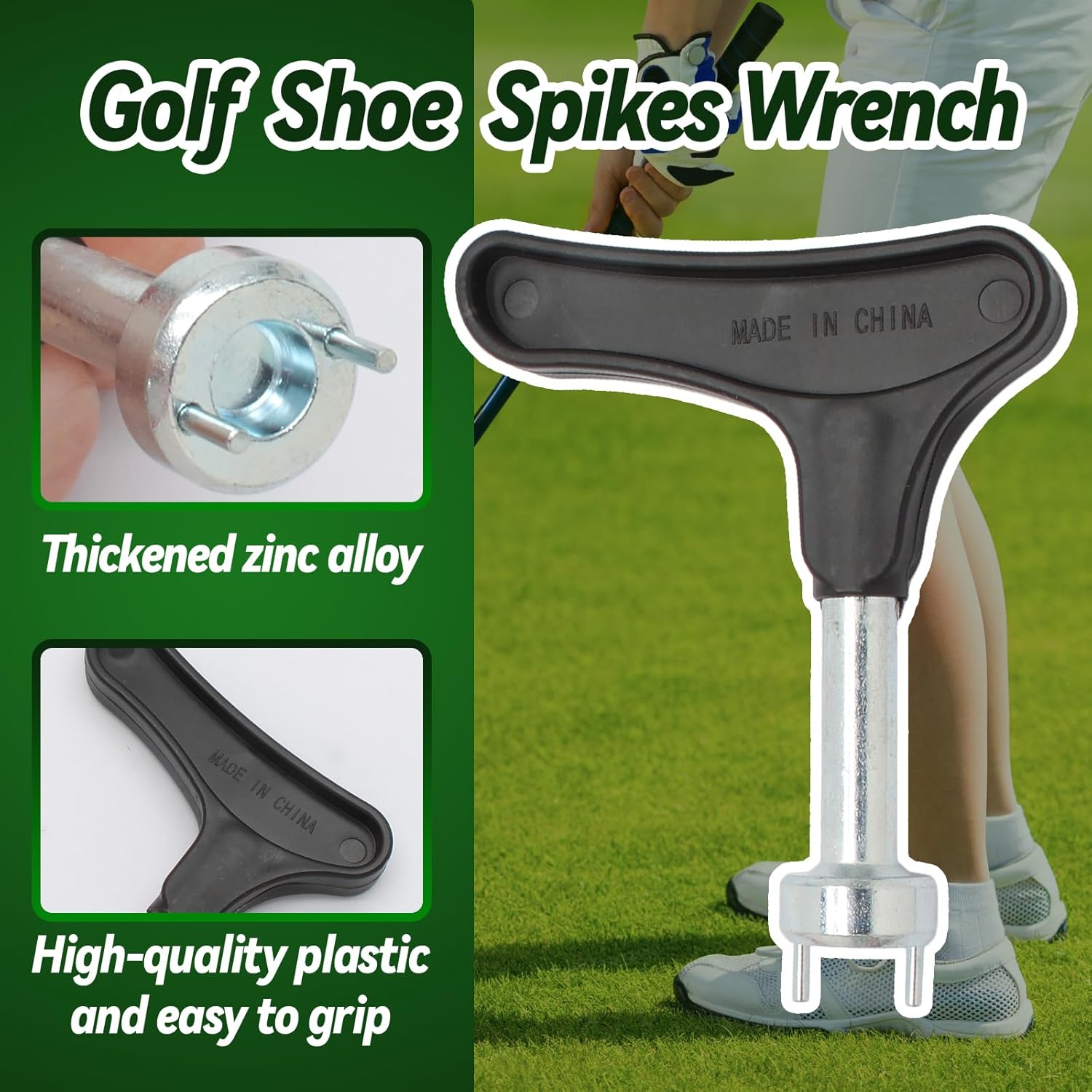 Biaungdo Golf Spike Tool for Spike Shoes, Black Golf Shoe Spike Wrench, Zinc Alloy Golf Spike Removal Tool — image 3
