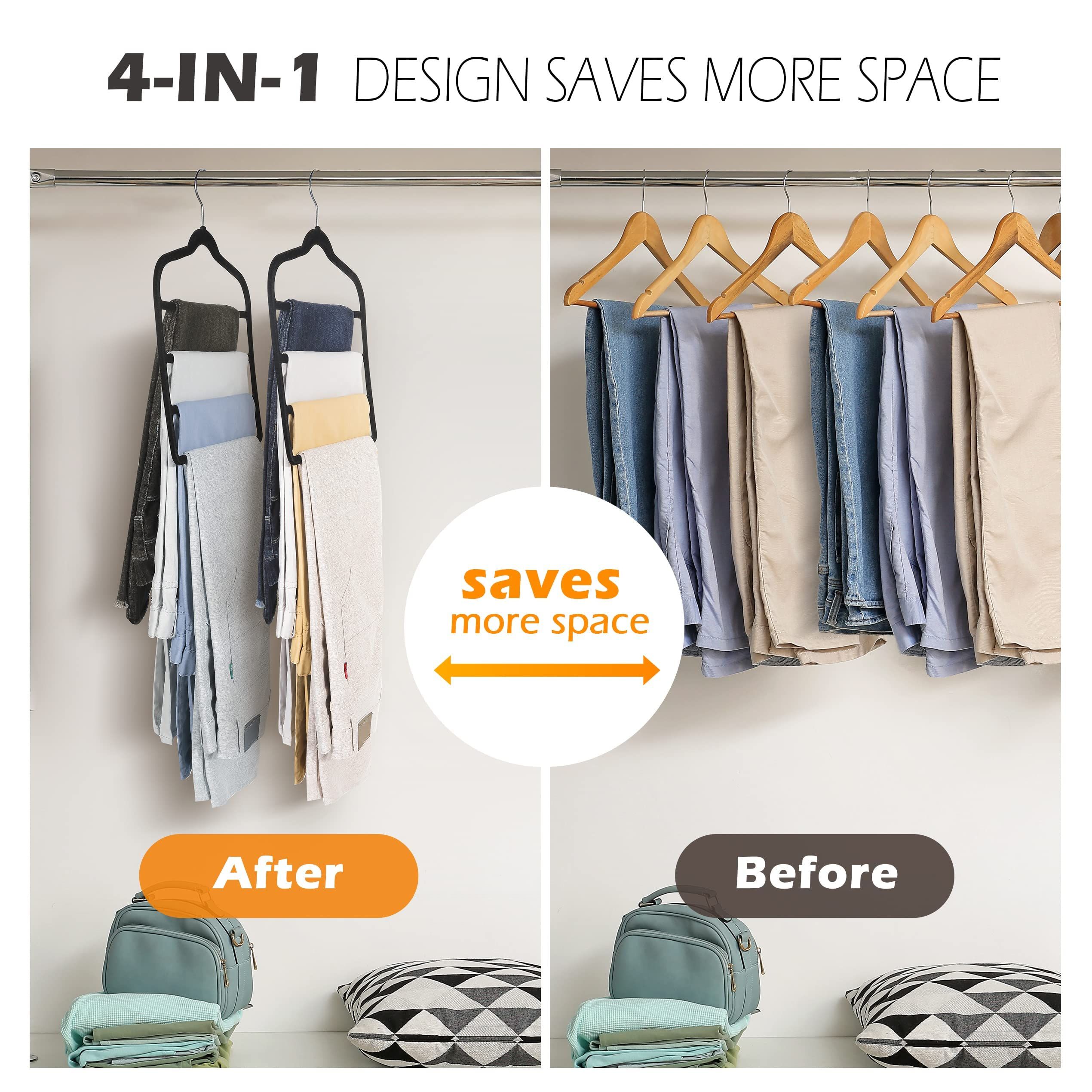 Velvet Pant Clothes Hanger Space Saving Non-Slip Shorts Hanger, Jeans Slack Trousers Hangers Multiple Velvet Hanger (Black,3) — image 2