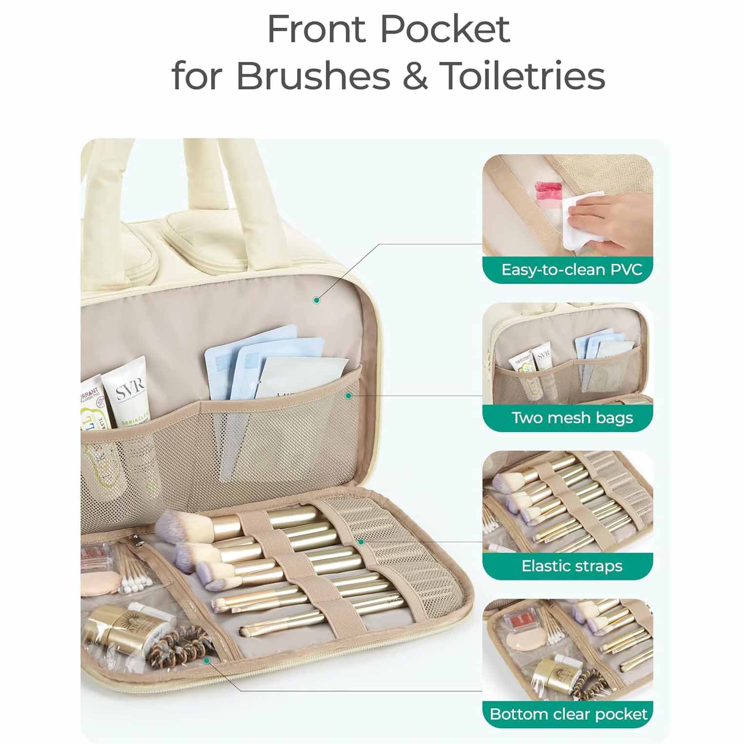 White Puffy Travel Wash Bag with Wide-Mouth Access and Wet-Dry Pockets β image 5