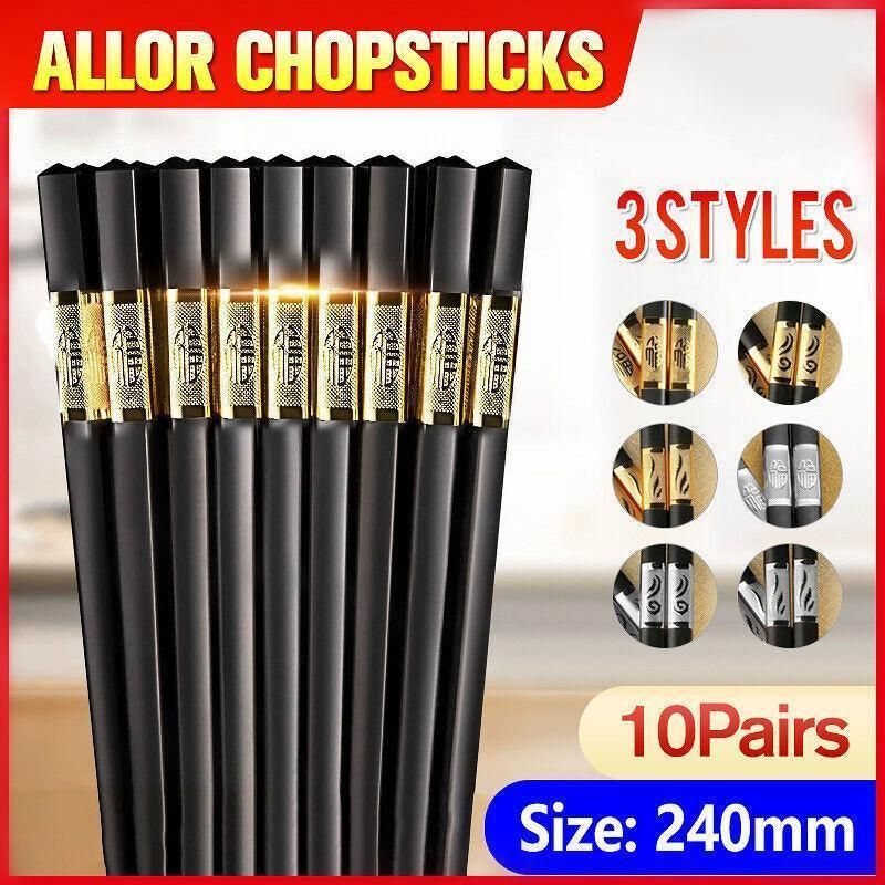 10Pairs Premium Fiberglass Reusable Chopsticks - Dishwasher Safe - Silver-3 โ image 2