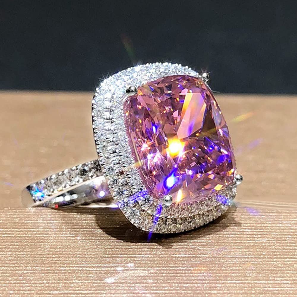 Plated Princess Cut Pink Ring with AAA White Cubic Zirconia Full Diamond Ring CZ Eternity Engagement Wedding Band Ring Size (7) โ image 2