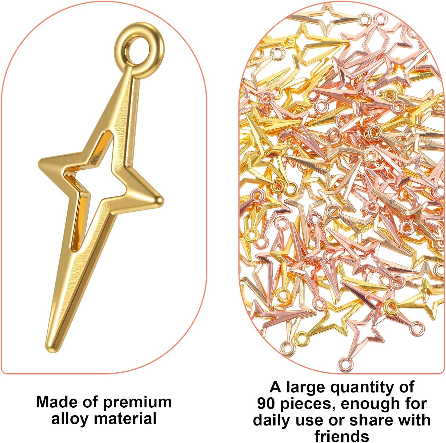 90 PCS Gold Silver Star Pendant Charm, Star Charms for Jewelry Making Mini Jewelry Making Pendants Hollow Four Pointed Stars Charms for Earrings Bracelets โ image 2