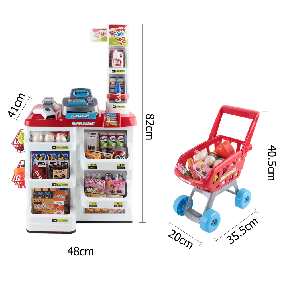 Keezi Kids Pretend Role Play Supermarket 24 Piece Playset Cash Register Trolley โ image 2